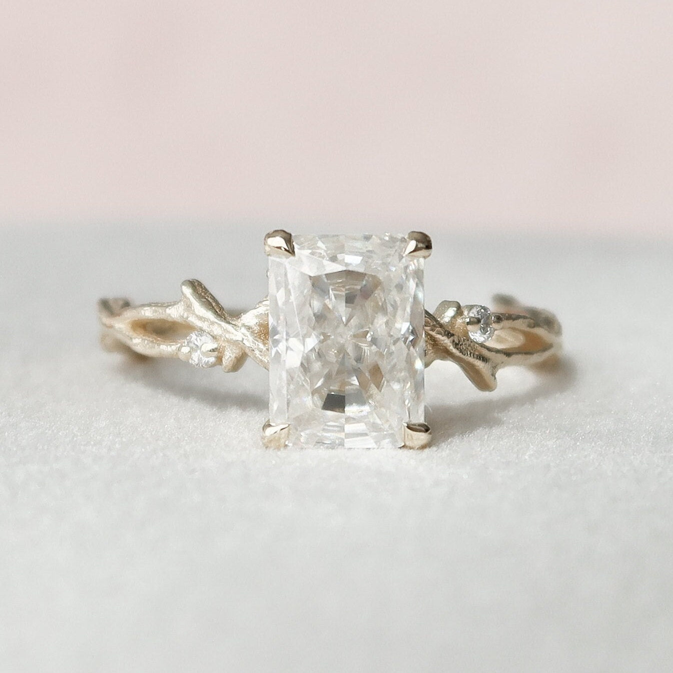 2 CT Radiant Cut Twig Moissanite Engagement  Ring
