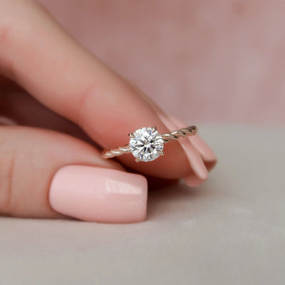 1.0CT Round Cut Moissanite Braided Halo Bridal Engagement Ring Set