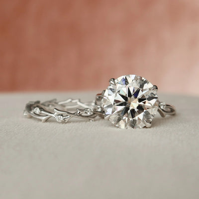 5.0CT Round Cut Moissanite Twig Halo Bridal Engagement Ring Set