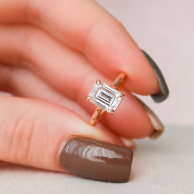 1.50CT Elongated Emerald Cut Moissanite Cathedral Setting Engagement Ring