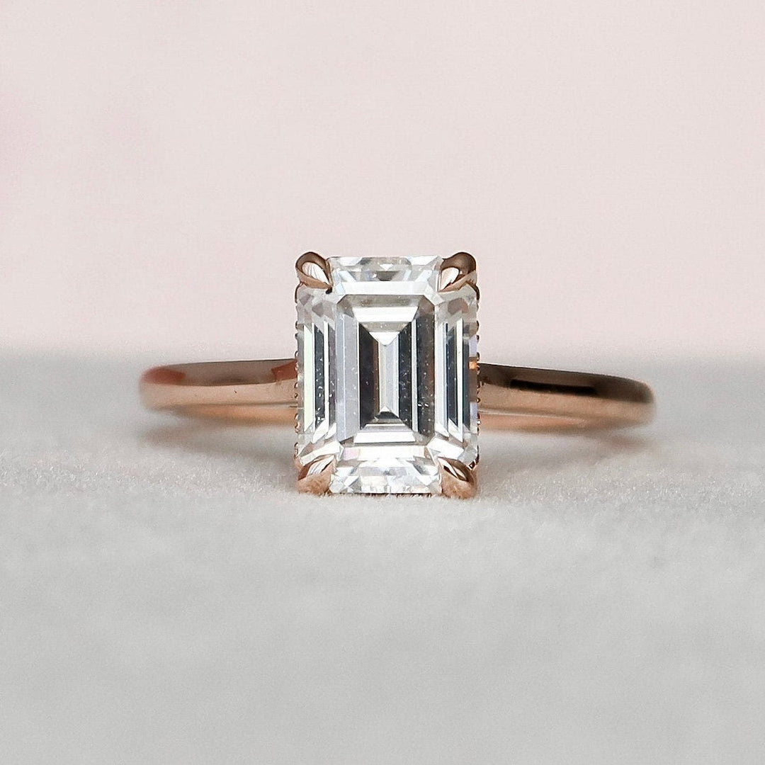 1.50CT Elongated Emerald Cut Moissanite Cathedral Setting Engagement Ring