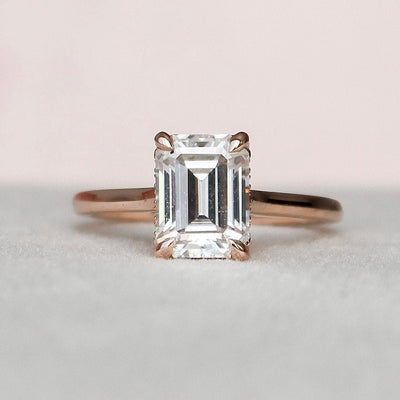 1.50CT Elongated Emerald Cut Moissanite Cathedral Setting Engagement Ring