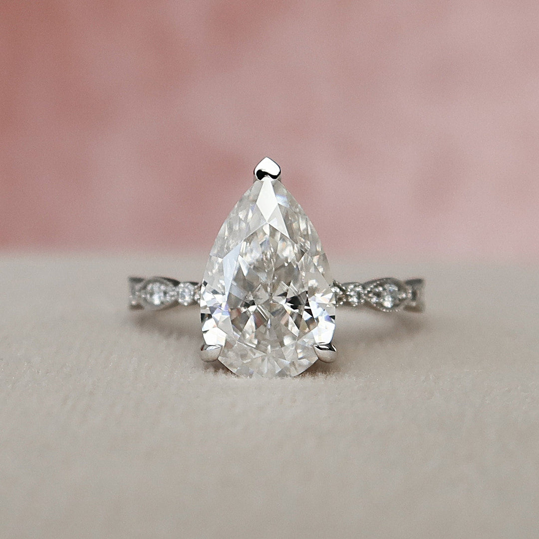 3 CT Pear Cut Art Deco Moissanite Engagement Ring