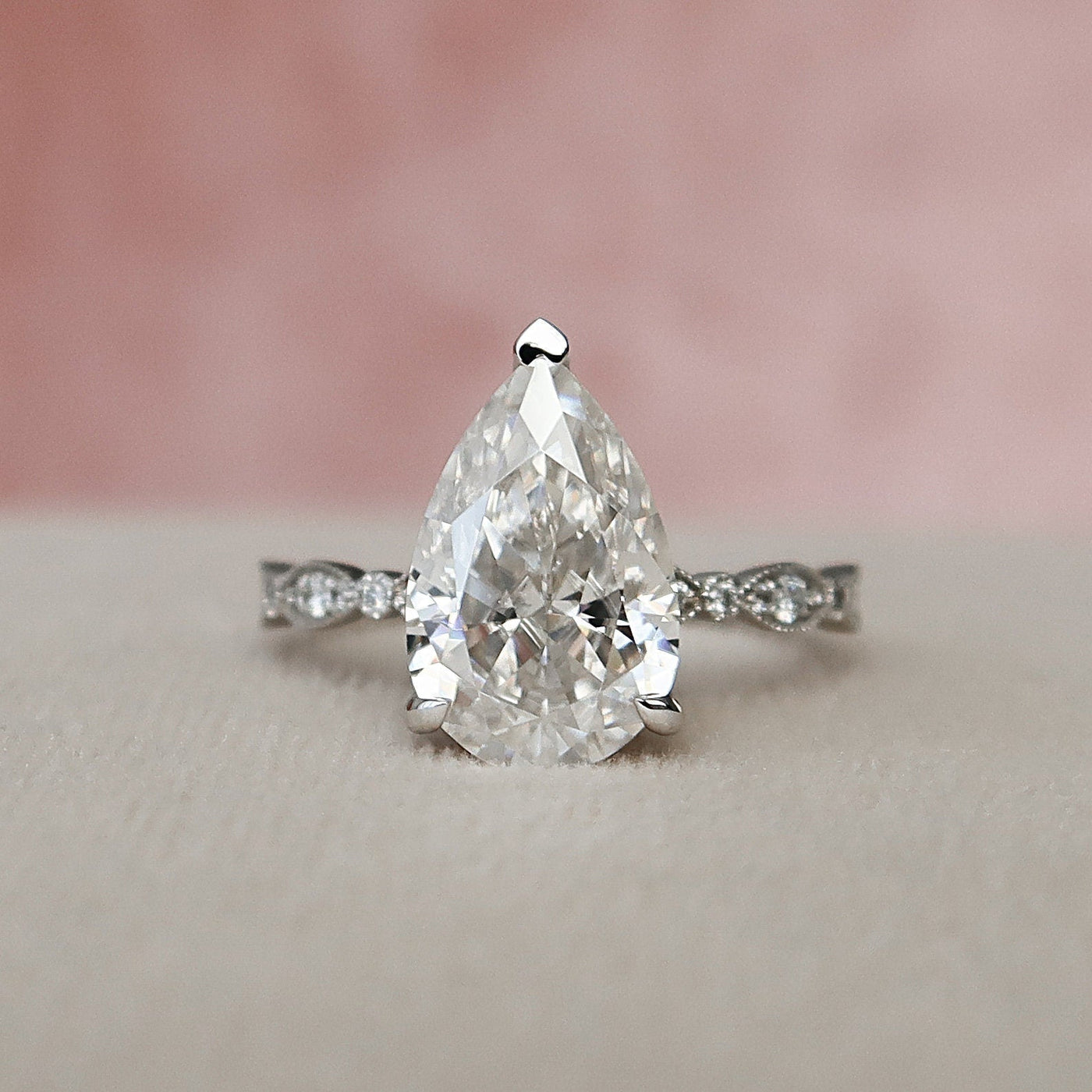 3.0CT Pear Cut Art Deco Moissanite Diamond Engagement Ring