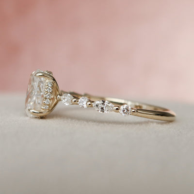 1.50CT Oval Cut Hidden Halo Moissanite Petite Pave Engagement Ring
