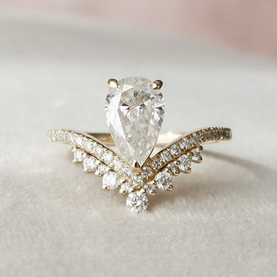 1.50CT Pear Shaped Moissanite Chevron Engagement Ring