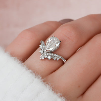 1.50CT Pear Shaped Moissanite Chevron Engagement Ring