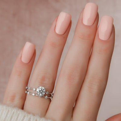 1.0CT Round Cut Moissanite Halo Bridal Engagement Ring Set