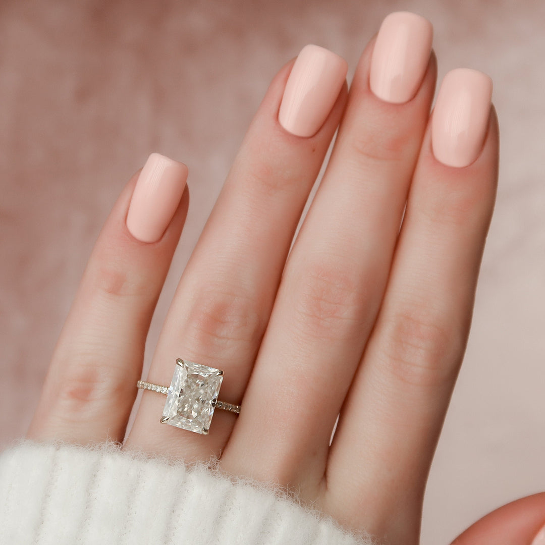 5.0CT Radiant Cut Hidden Halo Moissanite Diamond Pave Engagement Ring