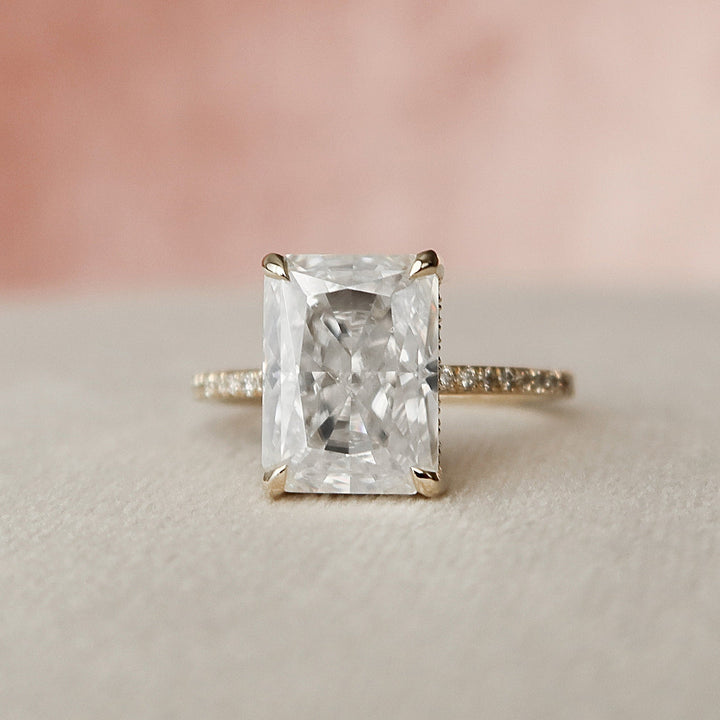 5 СT Radiant Cut Hidden Halo Moissanite Engagement Ring