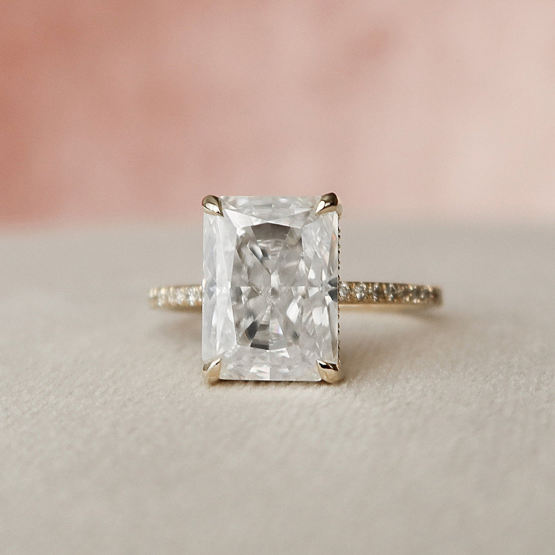5.0CT Radiant Cut Hidden Halo Moissanite Diamond Pave Engagement Ring