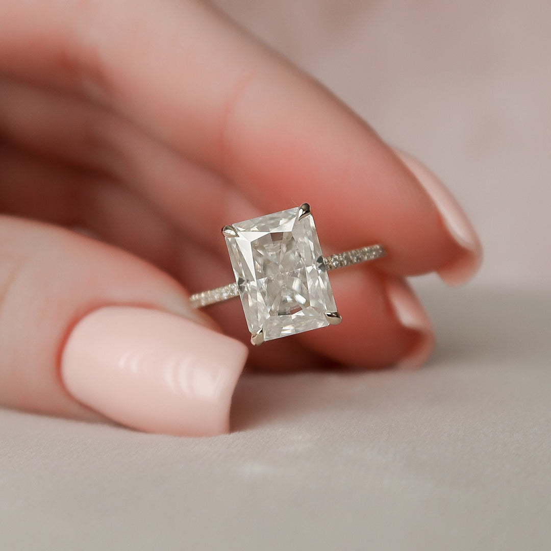 5.0CT Radiant Cut Hidden Halo Moissanite Diamond Pave Engagement Ring
