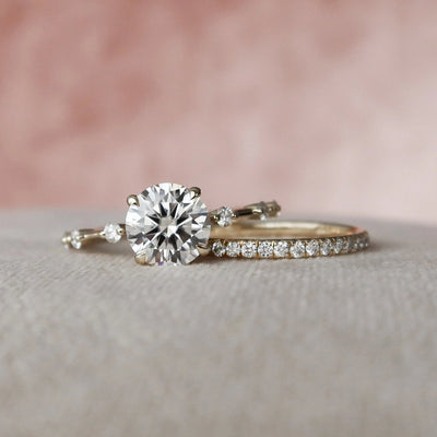 1.50CT Round Brilliant Cut Moissanite Halo Bridal Engagement Ring Set