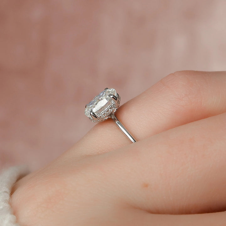 1.50CT Oval Cut Moissanite Solitaire Halo Bridal Engagement Ring Set