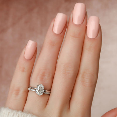 1.50CT Oval Cut Moissanite Solitaire Halo Bridal Engagement Ring Set