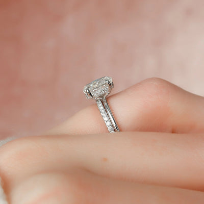 1.50CT Oval Cut Moissanite Solitaire Halo Bridal Engagement Ring Set