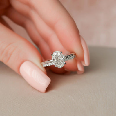 1.50CT Oval Cut Moissanite Solitaire Halo Bridal Engagement Ring Set