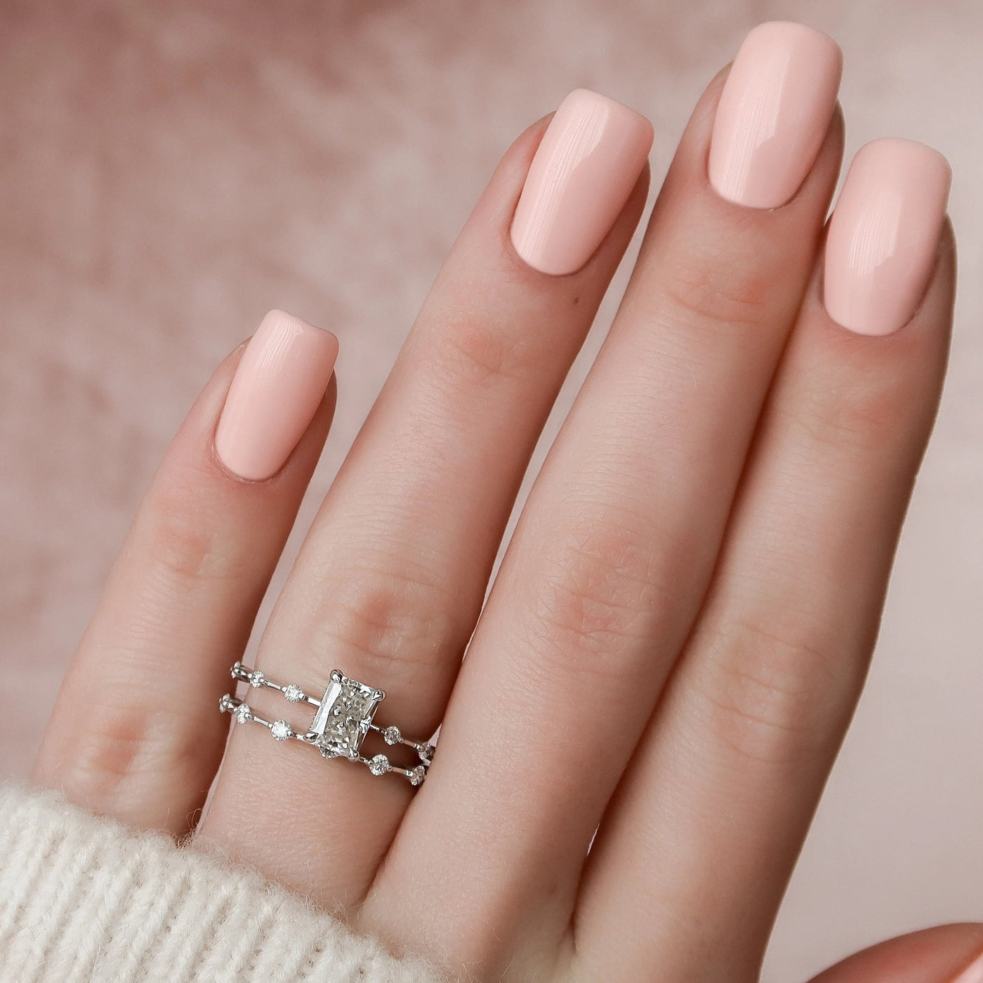 1.0CT Radiant Cut Moissanite Halo Bridal Engagement Ring Set