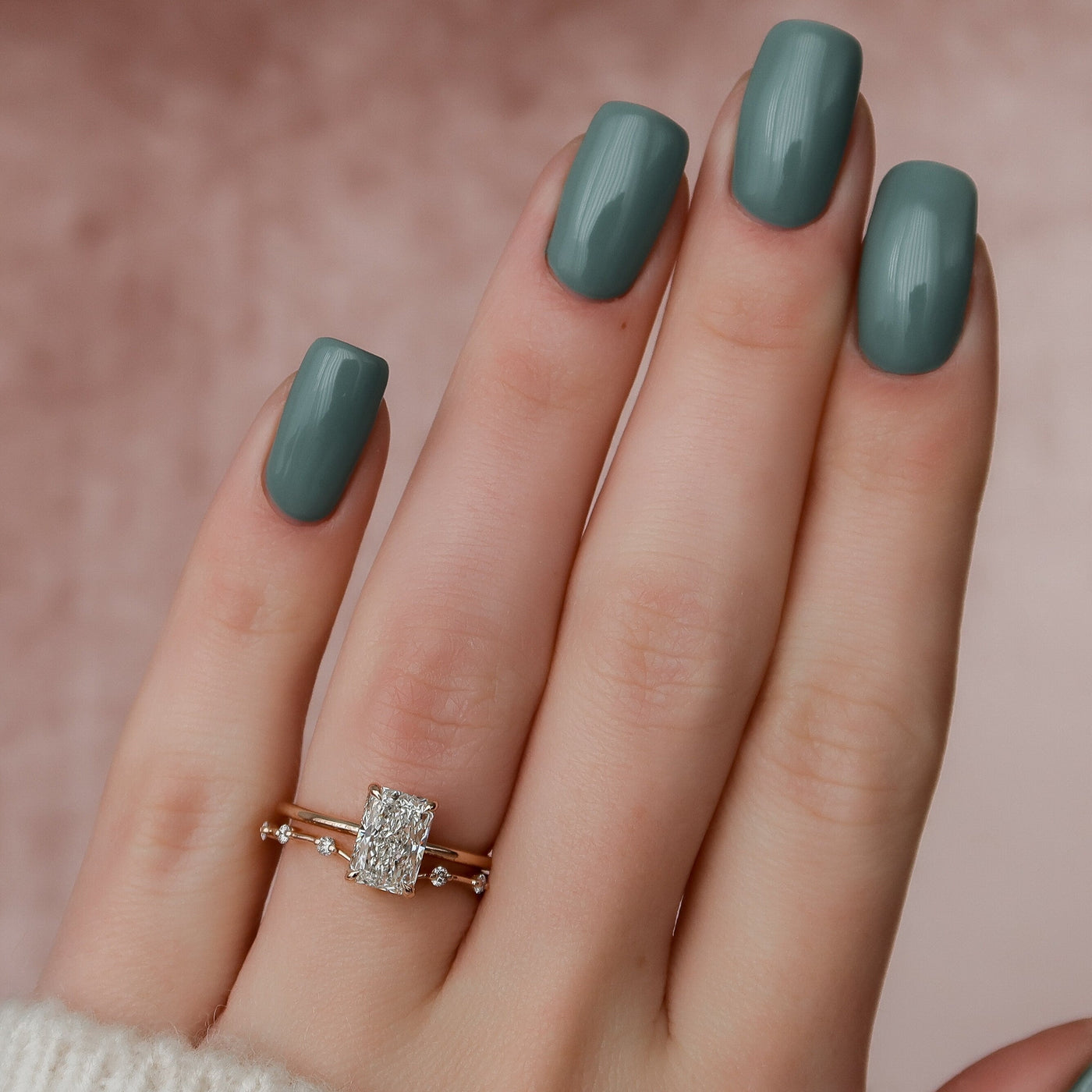 1.0CT Radiant Cut Moissanite Solitaire Halo Eternity Bridal Engagement Ring Set