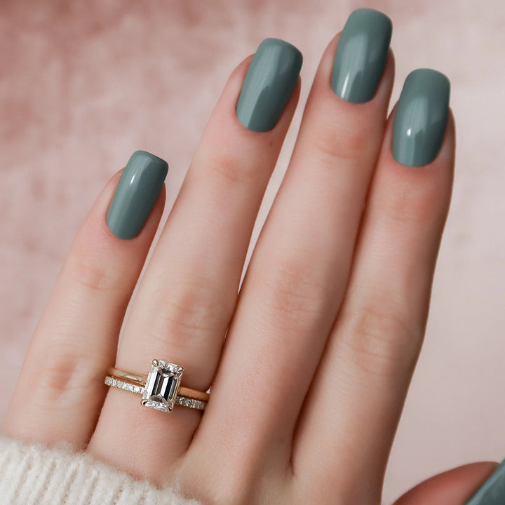 2.0CT Emerald Cut Moissanite Diamond Halo Bridal Engagement Ring Set