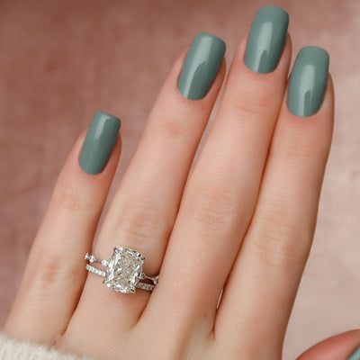 5.0CT Cushion Cut Moissanite Diamond Halo Bridal Engagement Ring Set