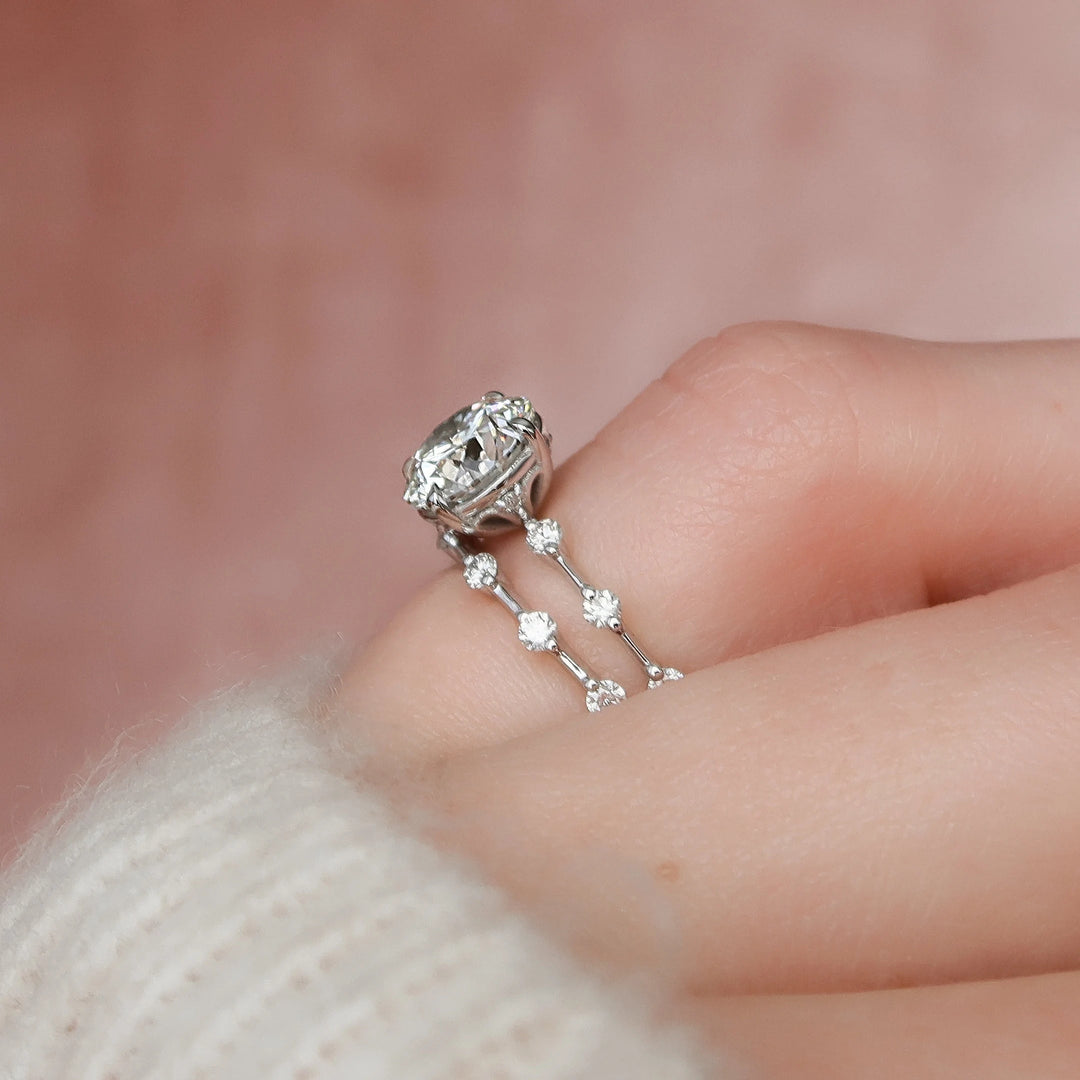 2.0CT Round Brilliant Cut Moissanite Halo Bridal Engagement Ring Set