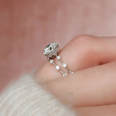 2.0CT Round Brilliant Cut Moissanite Halo Bridal Engagement Ring Set