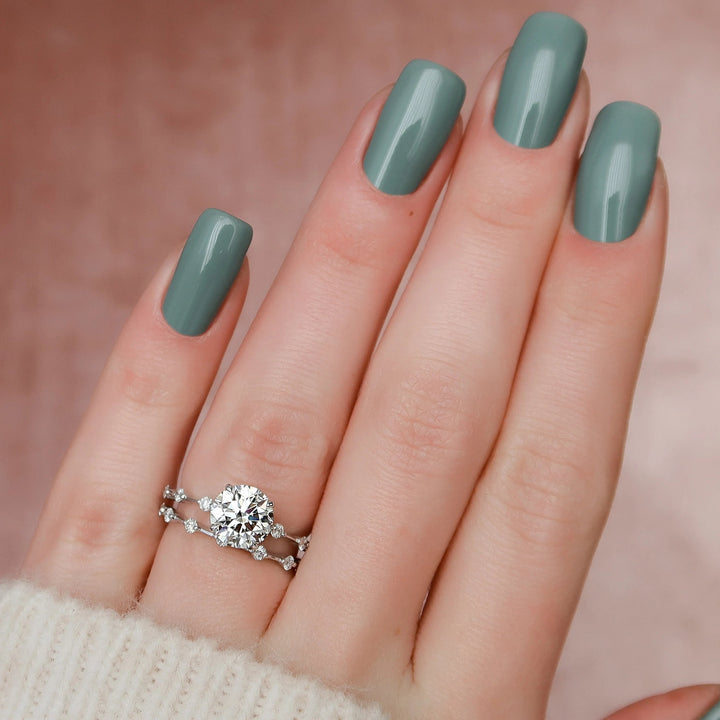 2.0CT Round Brilliant Cut Moissanite Halo Bridal Engagement Ring Set