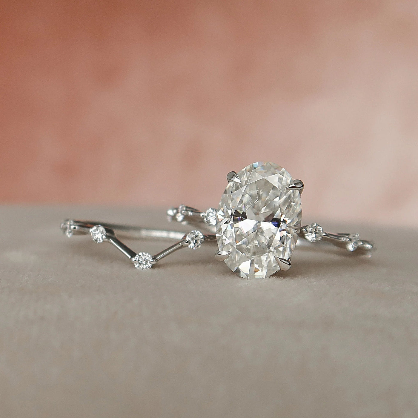 3.0CT Oval Cut Moissanite Eternity Bridal Engagement Ring Set