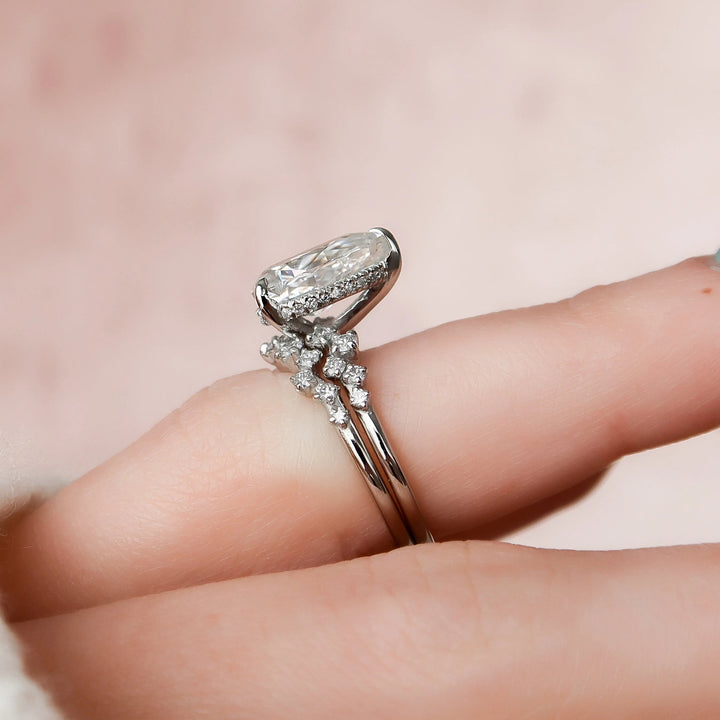 2.0CT Pear Cut Moissanite Halo Eternity Bridal Engagement Ring Set