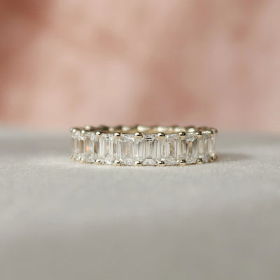 2.0CT Emerald Cut Moissanite Solitaire Hidden Halo Bridal Engagement Ring Set