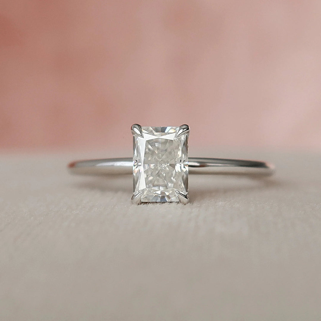 1.0CT Radiant Cut Moissanite Hidden Halo  Bridal Engagement Ring Set