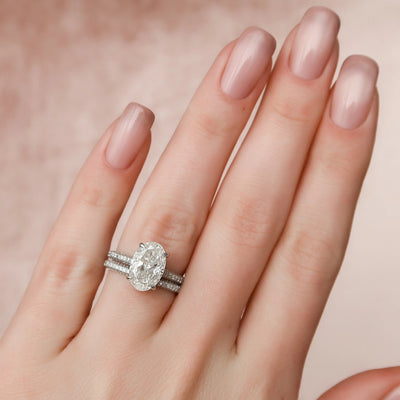 3.50CT Oval Cut Moissanite Halo Eternity Pave Bridal Engagement Ring Set