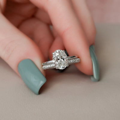 2.0CT Oval Cut Moissanite Diamond Halo Bridal Engagement Ring Set