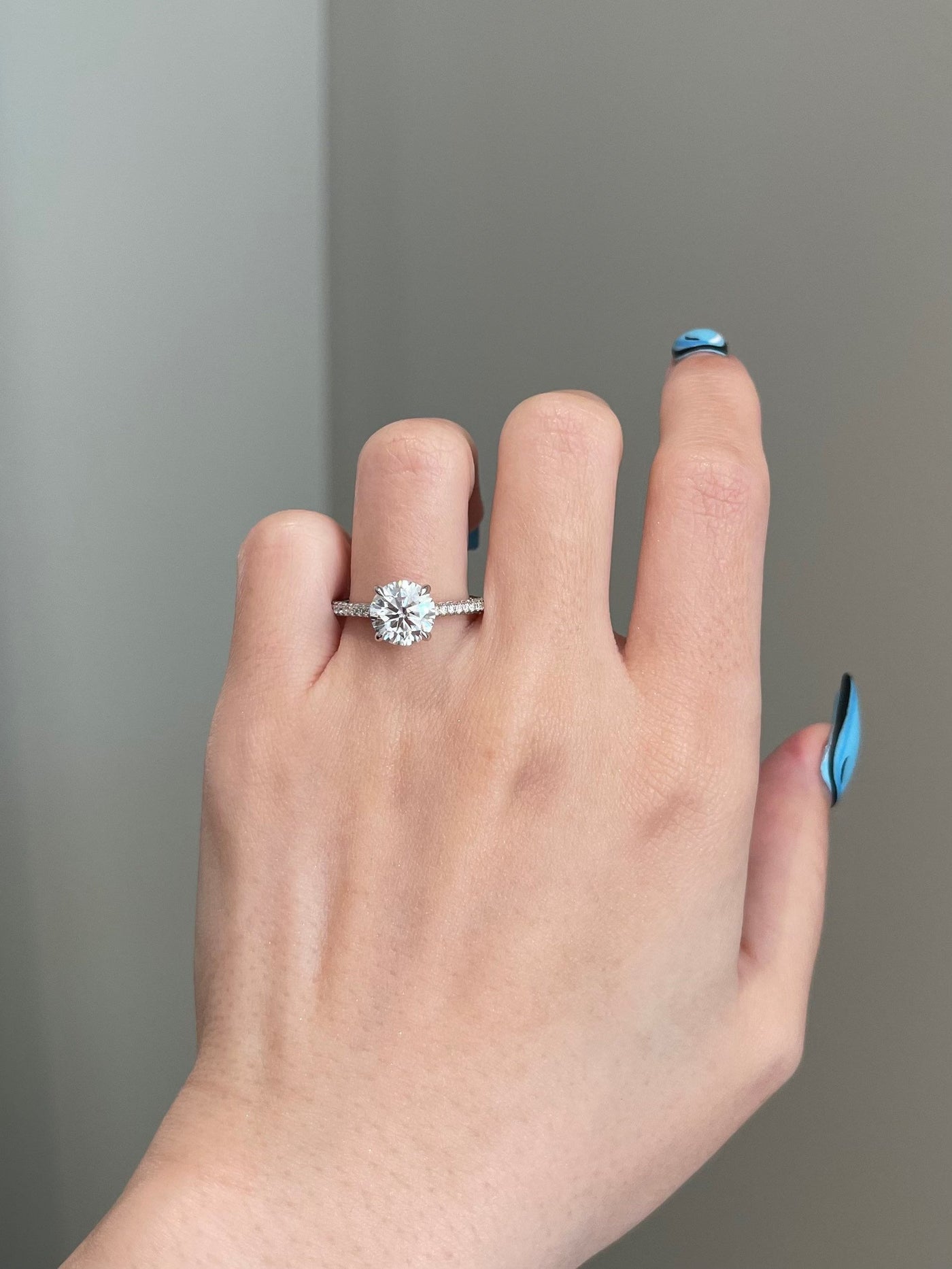 2.0ct Round Cut Hidden Halo Moissanite Diamond 3 Side Pave Engagement Ring