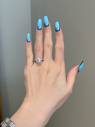 2.0ct Round Cut Hidden Halo Moissanite Diamond 3 Side Pave Engagement Ring