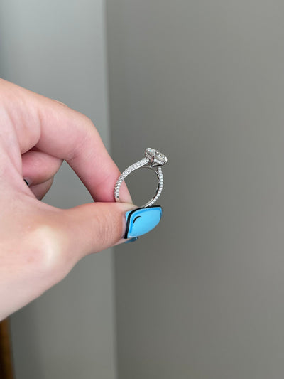 2.0ct Round Cut Hidden Halo Moissanite Diamond 3 Side Pave Engagement Ring