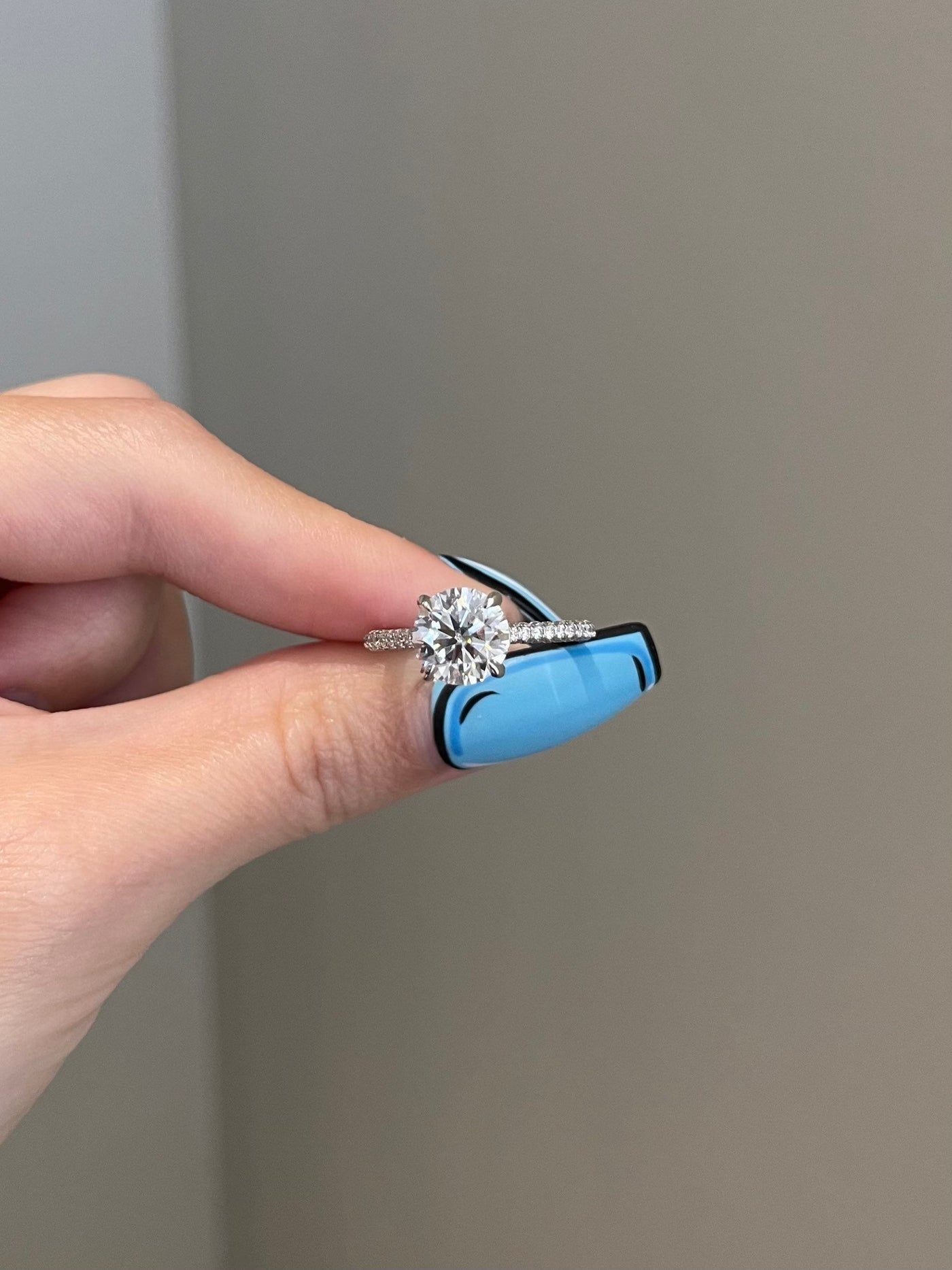 2.0ct Round Cut Hidden Halo Moissanite Diamond 3 Side Pave Engagement Ring