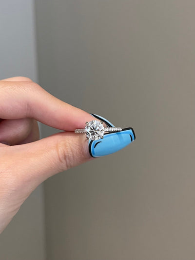 2.0ct Round Cut Hidden Halo Moissanite Diamond 3 Side Pave Engagement Ring