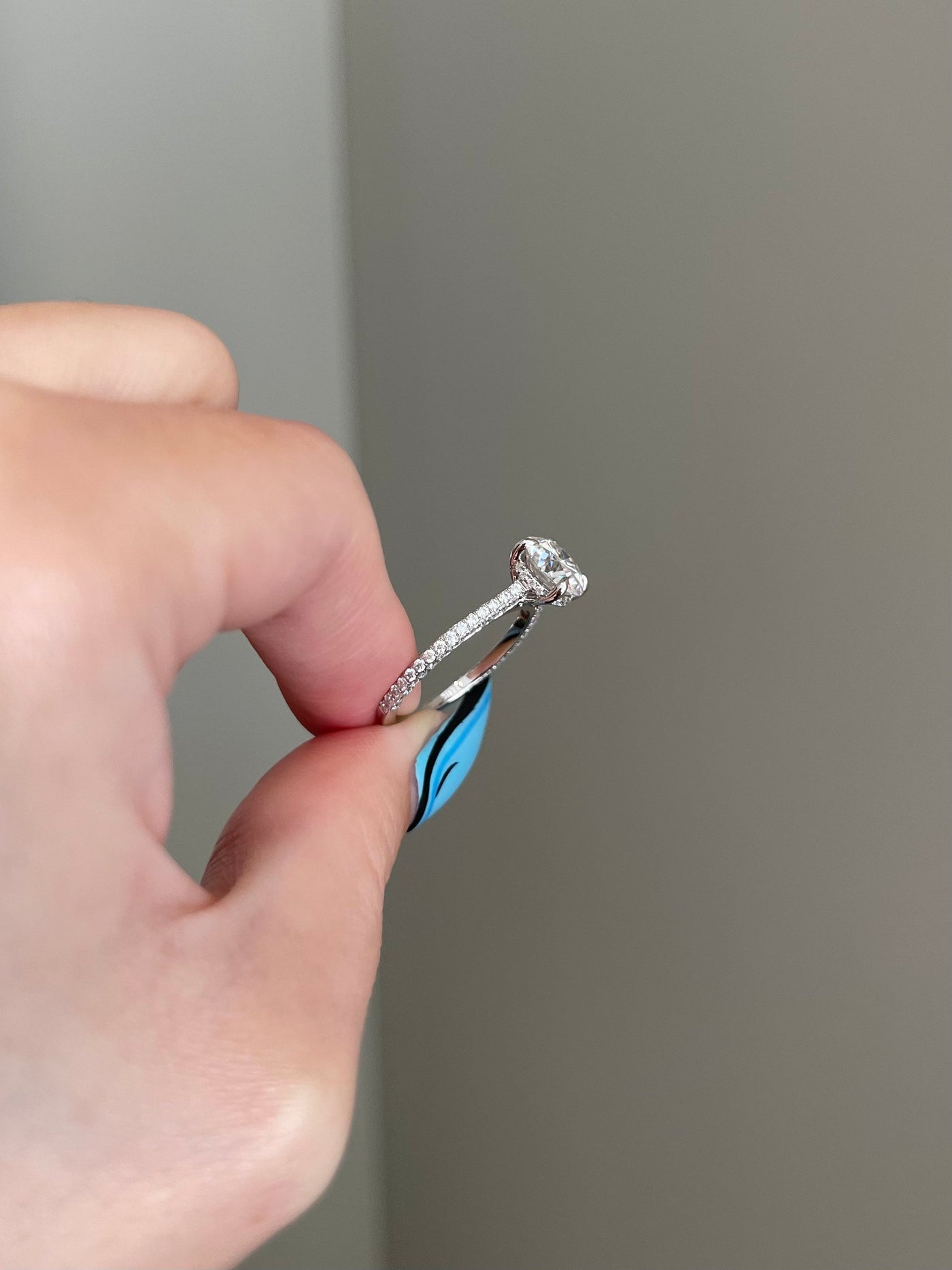 2.0ct Round Cut Hidden Halo Moissanite Diamond 3 Side Pave Engagement Ring