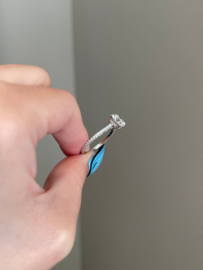 2.0ct Round Cut Hidden Halo Moissanite Diamond 3 Side Pave Engagement Ring