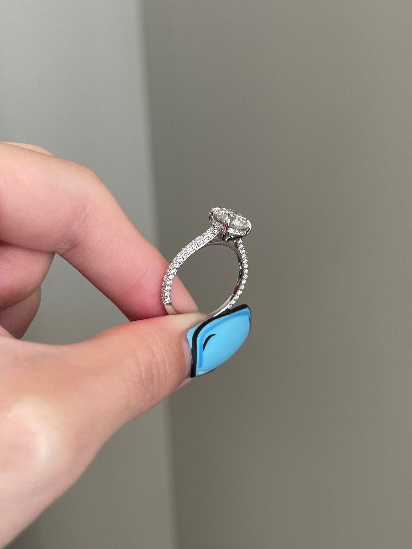 2.0ct Round Cut Hidden Halo Moissanite Diamond 3 Side Pave Engagement Ring