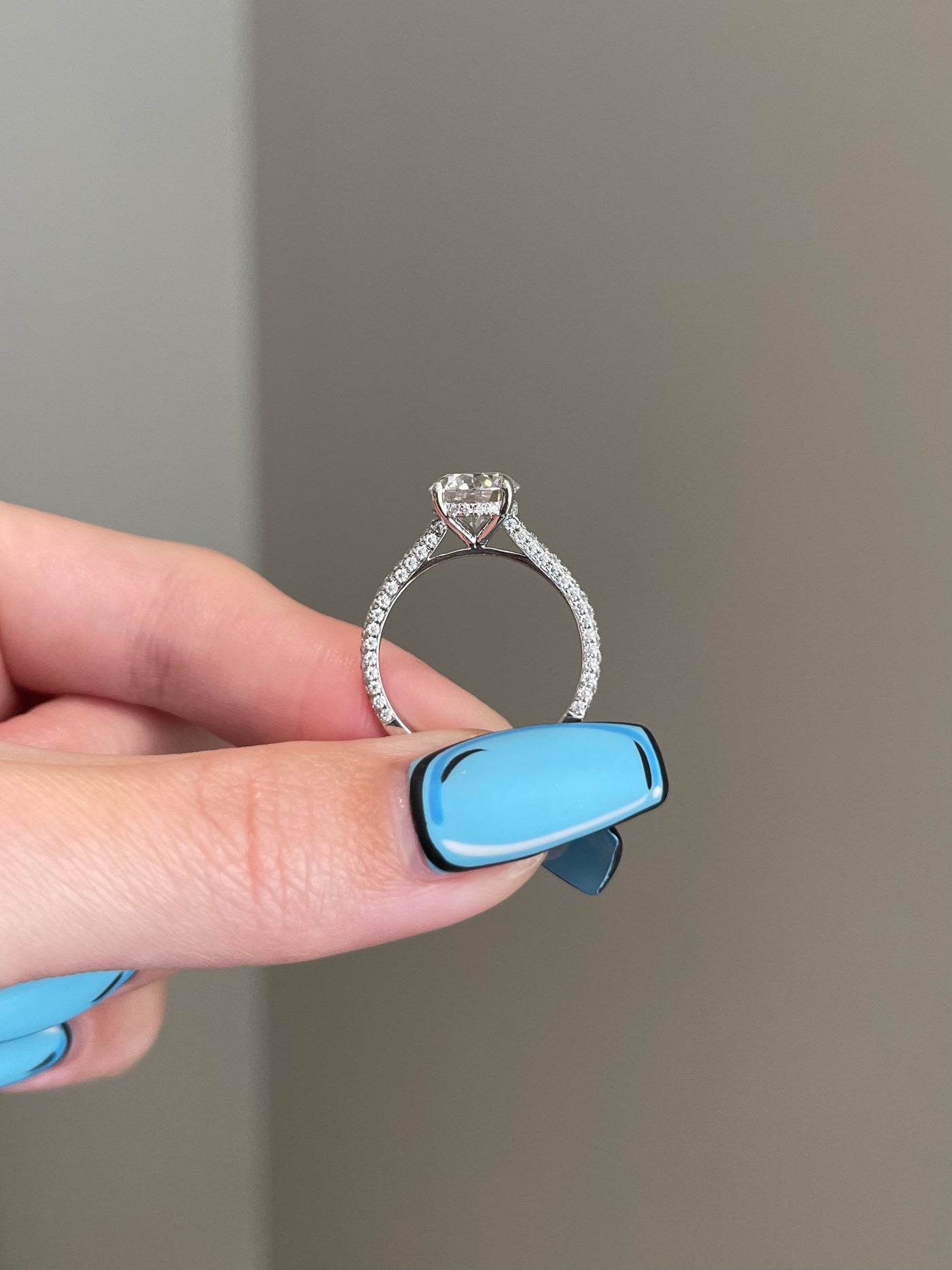 2.0ct Round Cut Hidden Halo Moissanite Diamond 3 Side Pave Engagement Ring