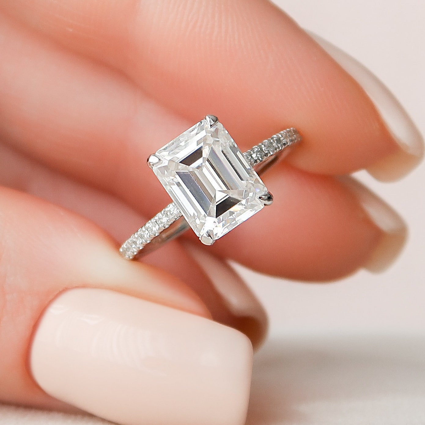 3 CT Emerald Cut  Moissanite Diamond Engagement Ring