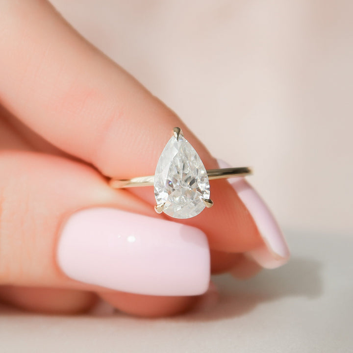 2.0CT Pear Cut Hidden Halo Moissanite Engagement Ring