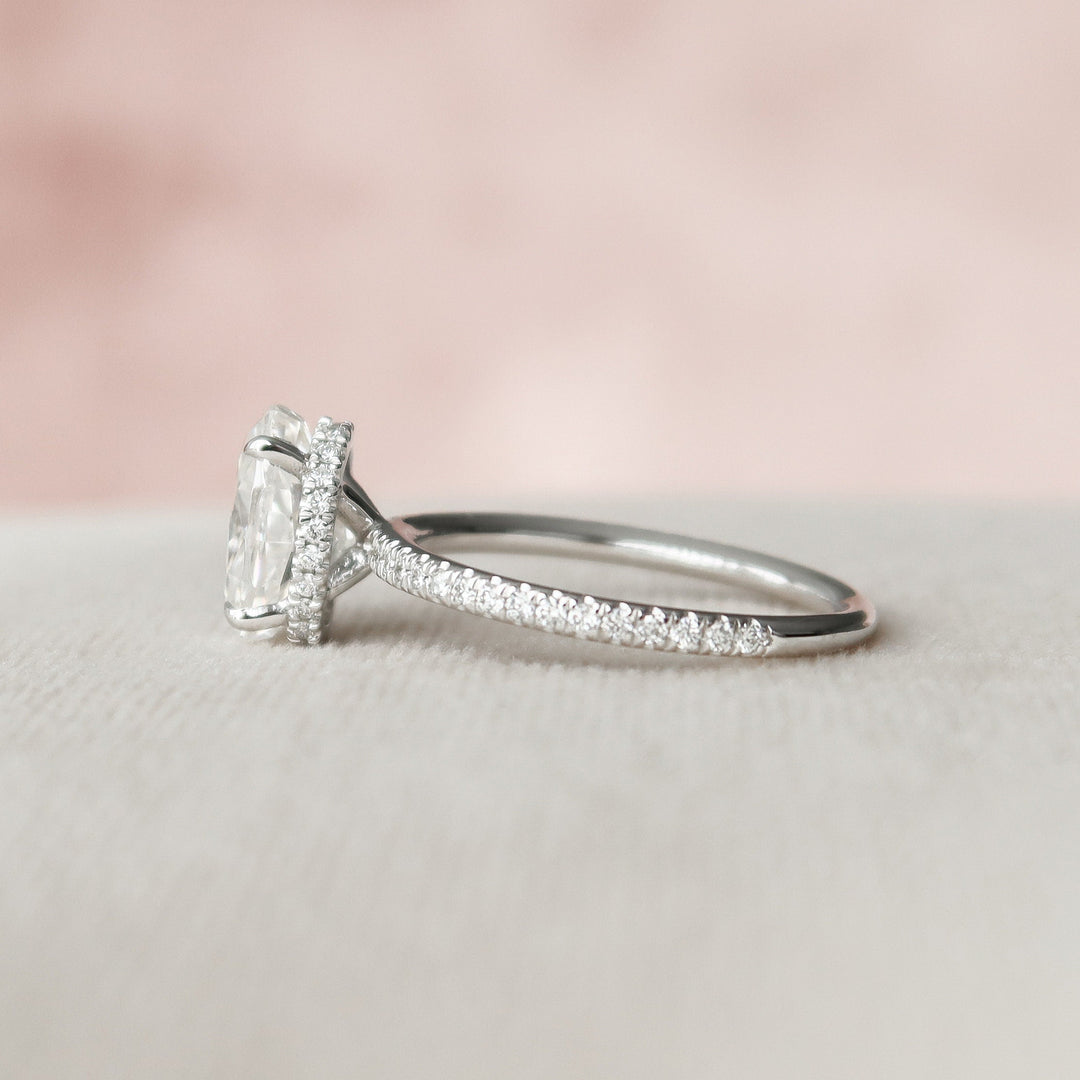 1.5 CT Oval cut Hidden Halo Moissanite Engagement Ring