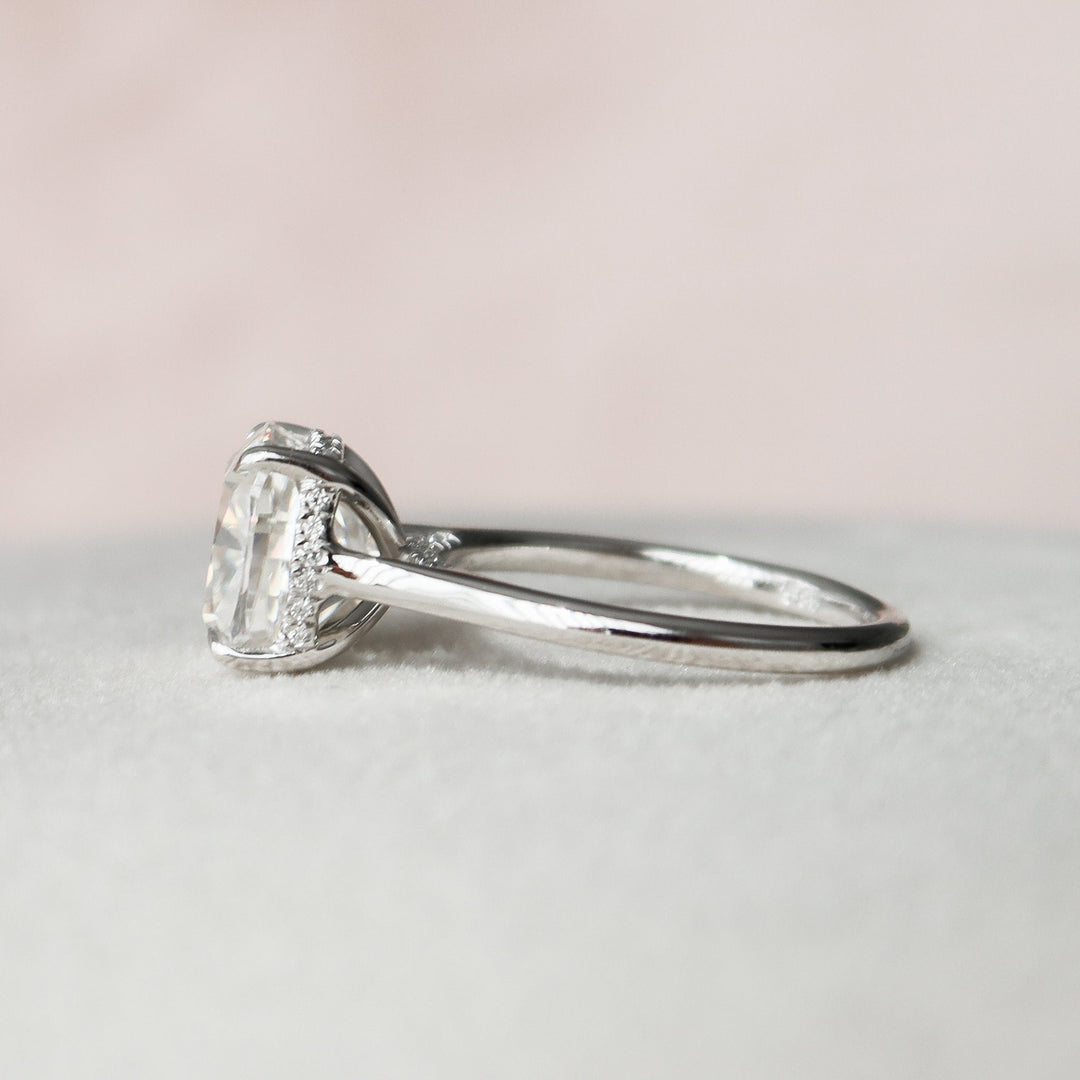 4.0CT Cushion Cut Moissanite Hidden Halo Engagement Ring
