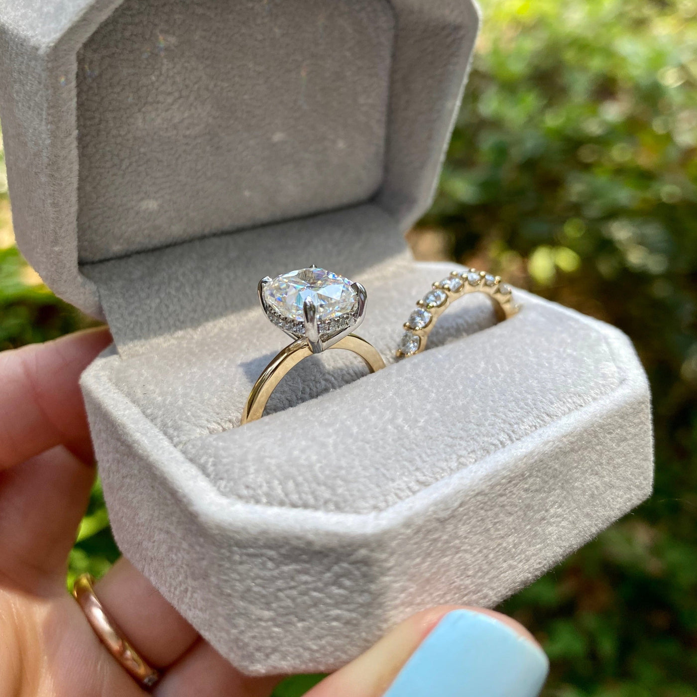 3.6CT Cushion Diamond Hidden Halo Moissanite Engagement Ring