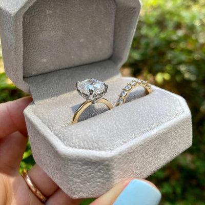 3.6CT Cushion Diamond Hidden Halo Moissanite Engagement Ring