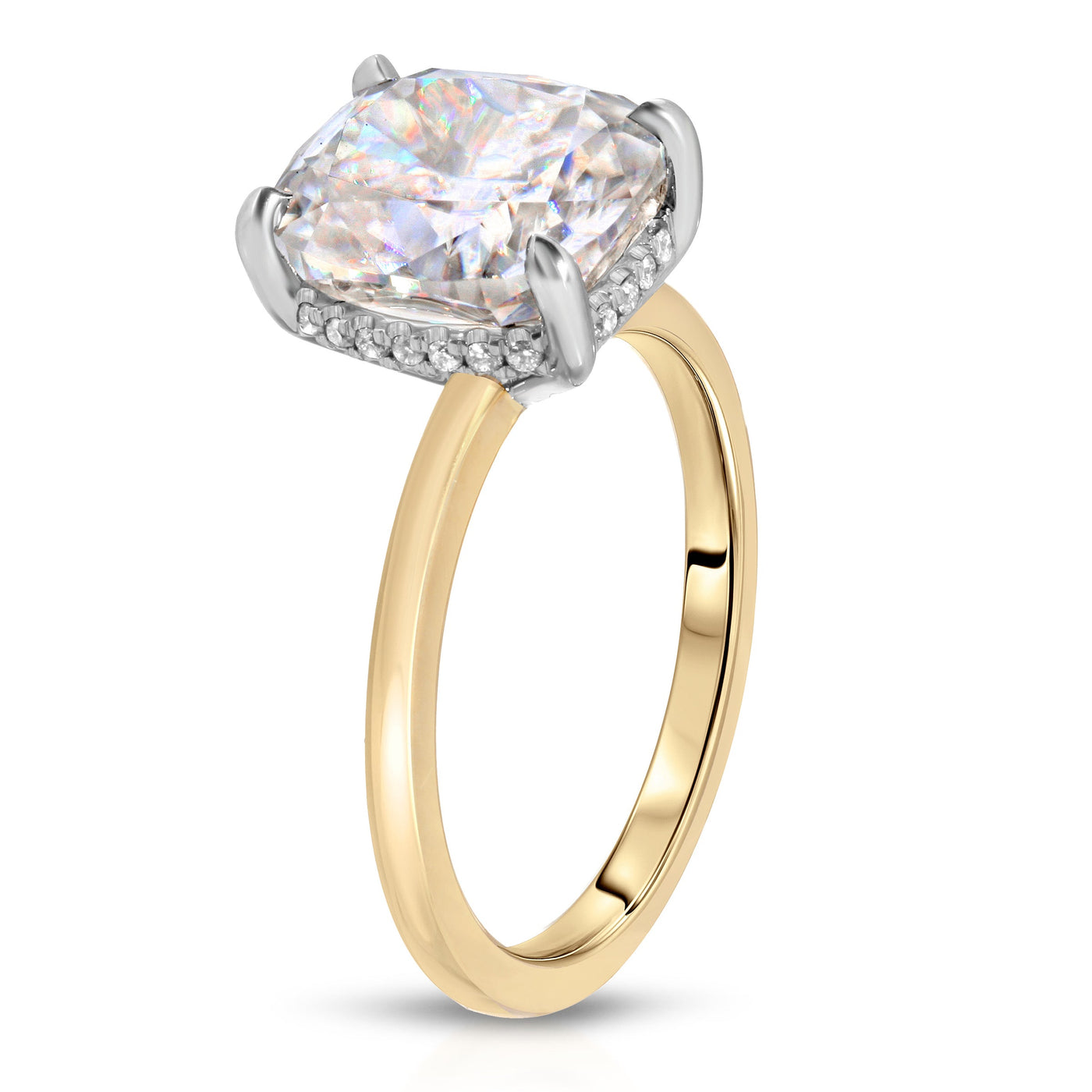 3.6CT Cushion Diamond Hidden Halo Moissanite Engagement Ring